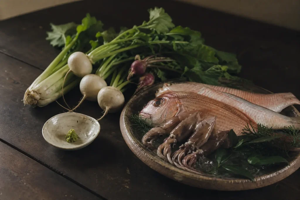 北陸の食材を並べた静物