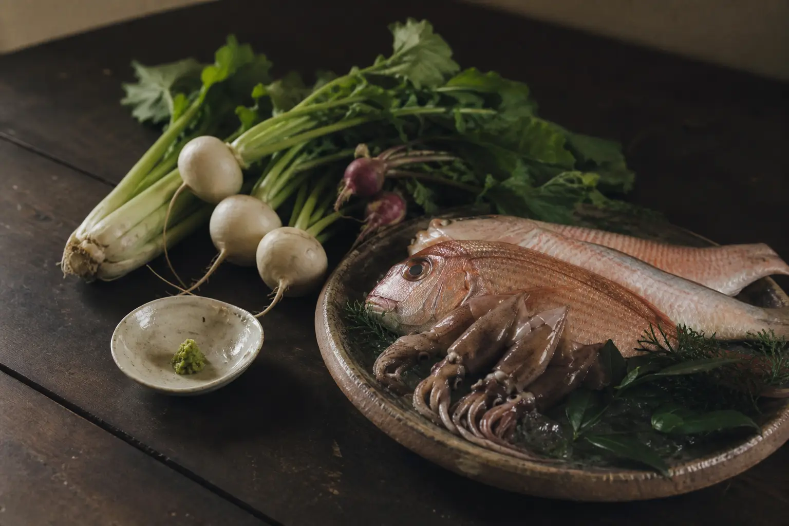 北陸の食材を並べた静物