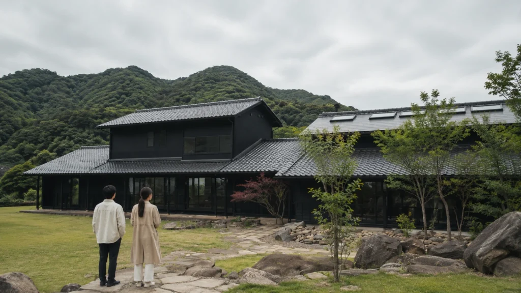 建物を見上げる二人の後ろ姿